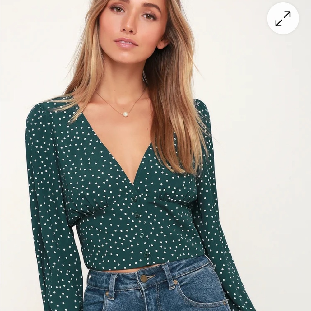 Green Polka Dot V-Neck Blouse